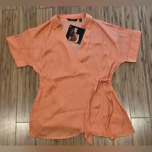 💚 NWT IMAN Orange Wrap Blouse